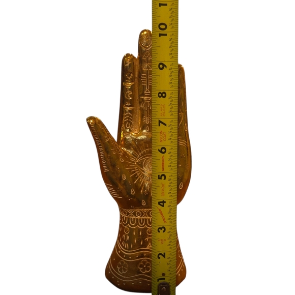 10.5" Tall Gold Distressed Hamsa Sculpture with Intricate Designs ~ Home Decor' - Picture 4 of 6